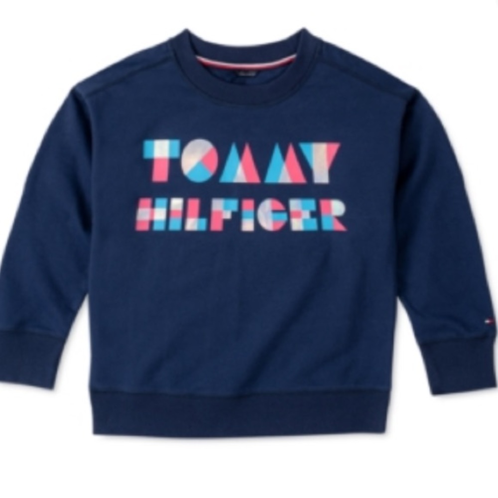 NEW Tommy Hilfiger Logo Girls Sweatshirt, Size Youth Medium, Blue